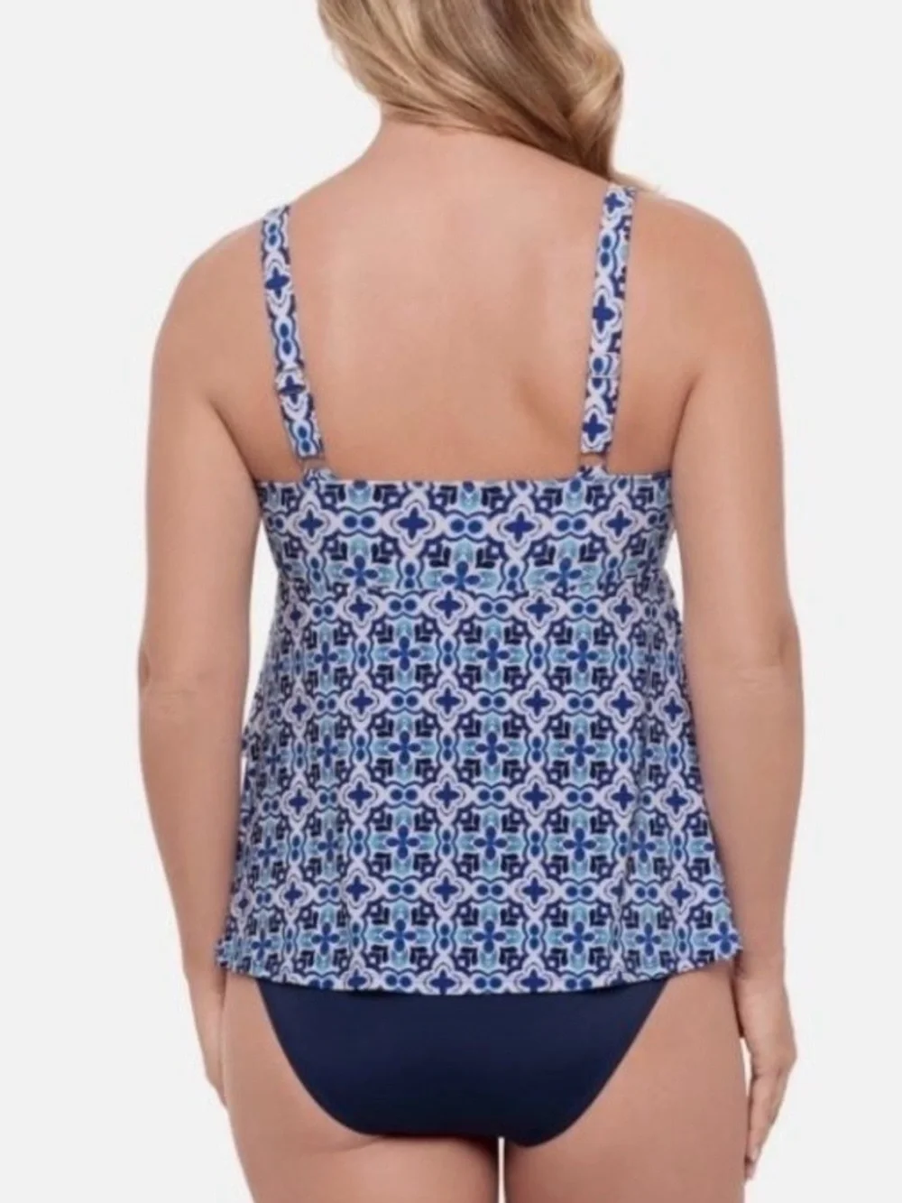 NWTs SWIM SOLUTIONS HIGH LOW DOUBLE TIER FAUXKINI - Size 14 - Blue - Picture 3 of 6